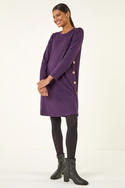 Roman Purple Side Button Detail Swing Dress