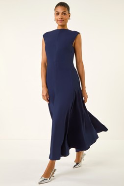 Roman High Neck Pleated Midi Dress