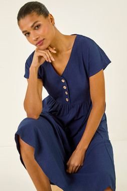 Roman Linen Look Button Midi Dress