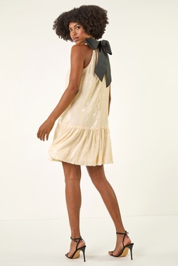 Roman Cream Sequin Bow Back Dress