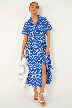 Roman Petite Blue Stripe Tie Waist Shirt Dress