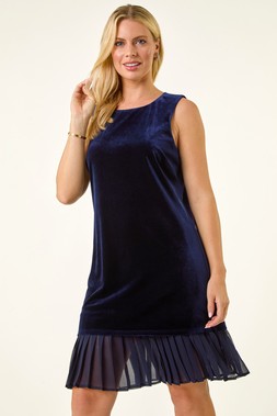 Roman Petite Midnight Blue Velvet Contrast Hem Dress