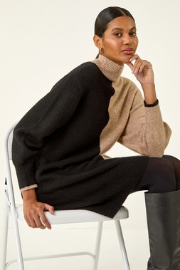 Roman Biscuit Contrast Colour Knit Dress