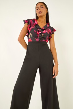 Roman Petite Floral Mesh Stretch Jumpsuit