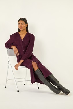 Roman Port Corduroy Button Through Midi Dress