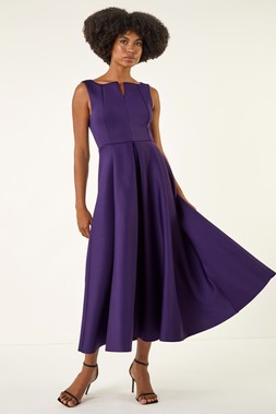 Roman Purple Notch Neck Premium Stretch Dress