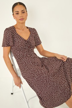 Roman Petite Chocolate Spot Drawstring Midi Dress