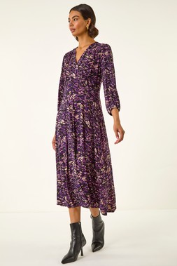 Roman Purple Abstract Print Midi Dress