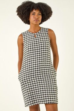 Roman Black Houndstooth Keyhole Pinafore Dress