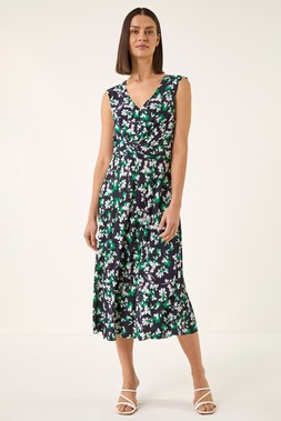 Roman Green Floral Twist Front Dress