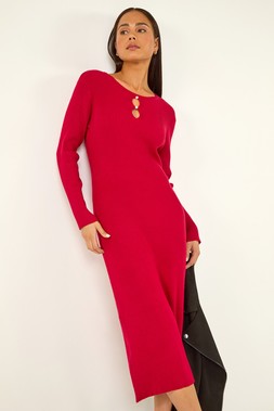Roman Petite Red Faux Pearl Knitted Midi Dress