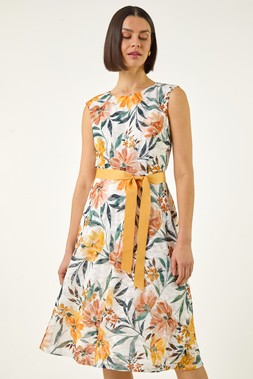 Roman Ivory Floral Print Lace Stretch Dress