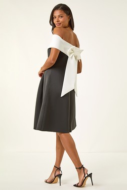 Roman Contrast Bow Back Stretch Dress
