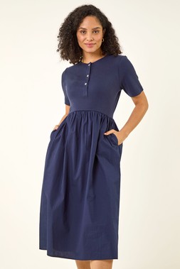 Roman Buttoned Pocket Stretch Midi Dress