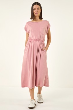 Roman Pink T-Shirt Pocket Detail Midi Dress