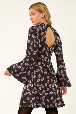 Dusk Black Leaf Godet Hem Dress