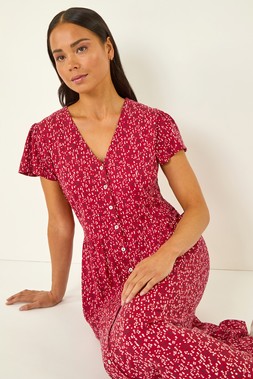Roman Petite Red Abstract Spot Midi Dress