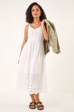 Roman White Crochet Strappy Midi Dress