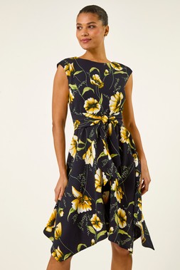 Roman Yellow Floral Hanky Hem Dress
