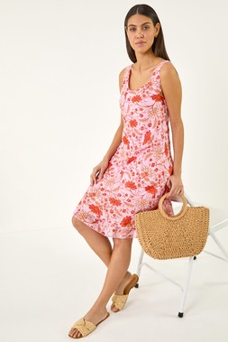 Roman Pink Floral Print Double Layer Dress