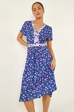 Roman Petite Floral Contrast Stretch Midi Dress
