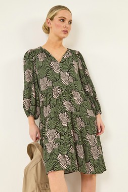 Roman Petite Abstract Leaf Tiered Smock Dress
