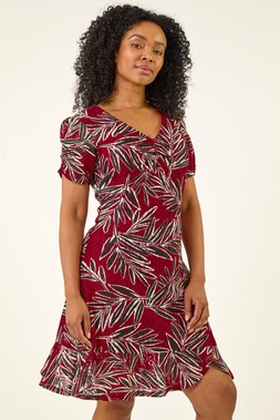Roman Petite Red Leaf Lace Ruched Dress
