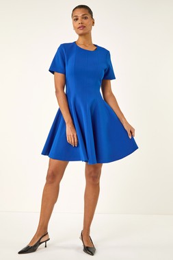 Roman Royal Blue Panel Flared Stretch Dress