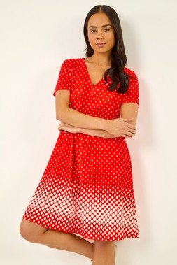 Petite Red Spot V-Neck Pocket Dress