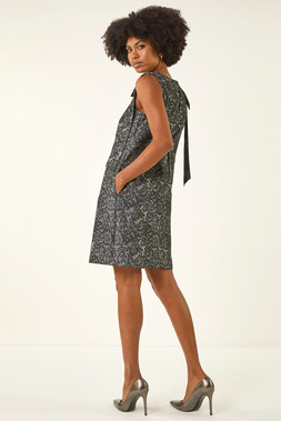 Roman Grey Lace Bow Detail Stretch Dress