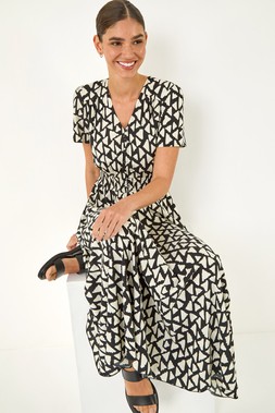 Roman Black Geo Print V-Neck Maxi Dress