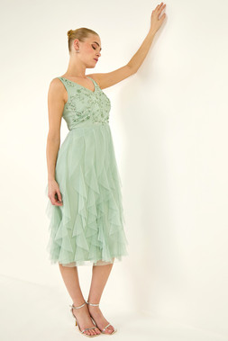 Roman Premium Beaded Frill Dress