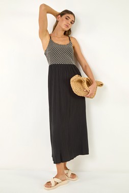 Roman Black Strappy Lace Midi Dress
