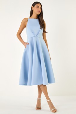 Roman Light Blue Twist Front Prom Midi Dress