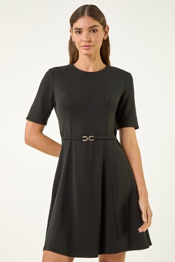 Roman Black Belted Fit & Flare Dress