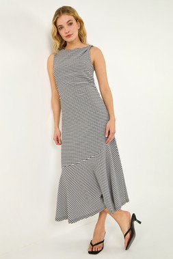 Dusk Black Gingham Asymmetric Midi Dress