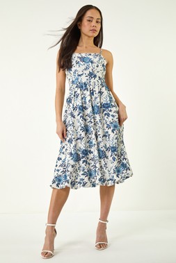 Roman Petite Floral Strappy Bubble Hem Dress