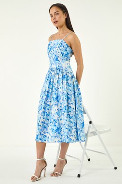 Roman Petite Floral Strappy Drop Waist Dress