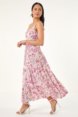 Roman Petite Pink Floral Seam Detail Midi Dress