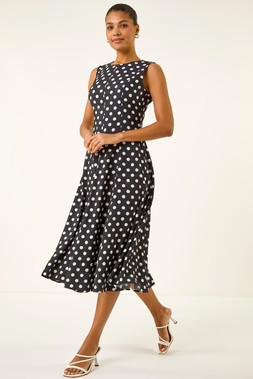 Roman Spot Print Panel Midi Dress