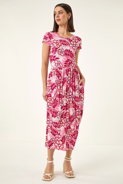 Roman Pink Floral Pocket Midi Dress
