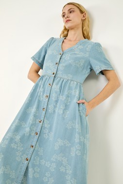 Roman Floral Denim Shirt Dress