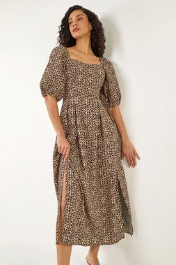 Dusk Camel Animal Print Midi Dress