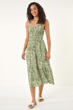 Dusk Gren Abstract Print Strappy Midi Dress