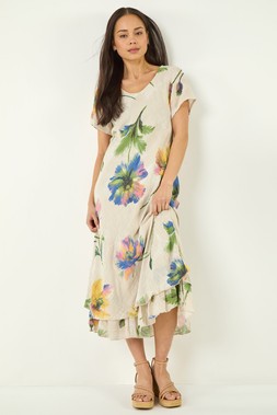 Roman Petite Floral Print Layered Hem Dress