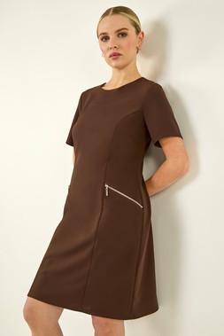 Roman Petite Chocolate Zip Pocket Stretch Dress
