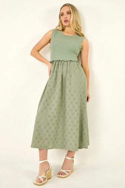 Roman Petite Frill Shirred Midi Dress