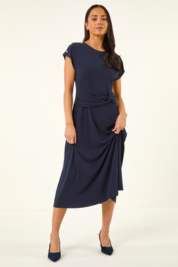 Petite Navy Side Twist Midi Dress
