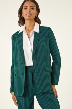 Green Tailored Pinstripe Blazer