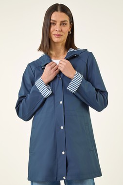 Roman Navy Hooded Stripe Rain Jacket